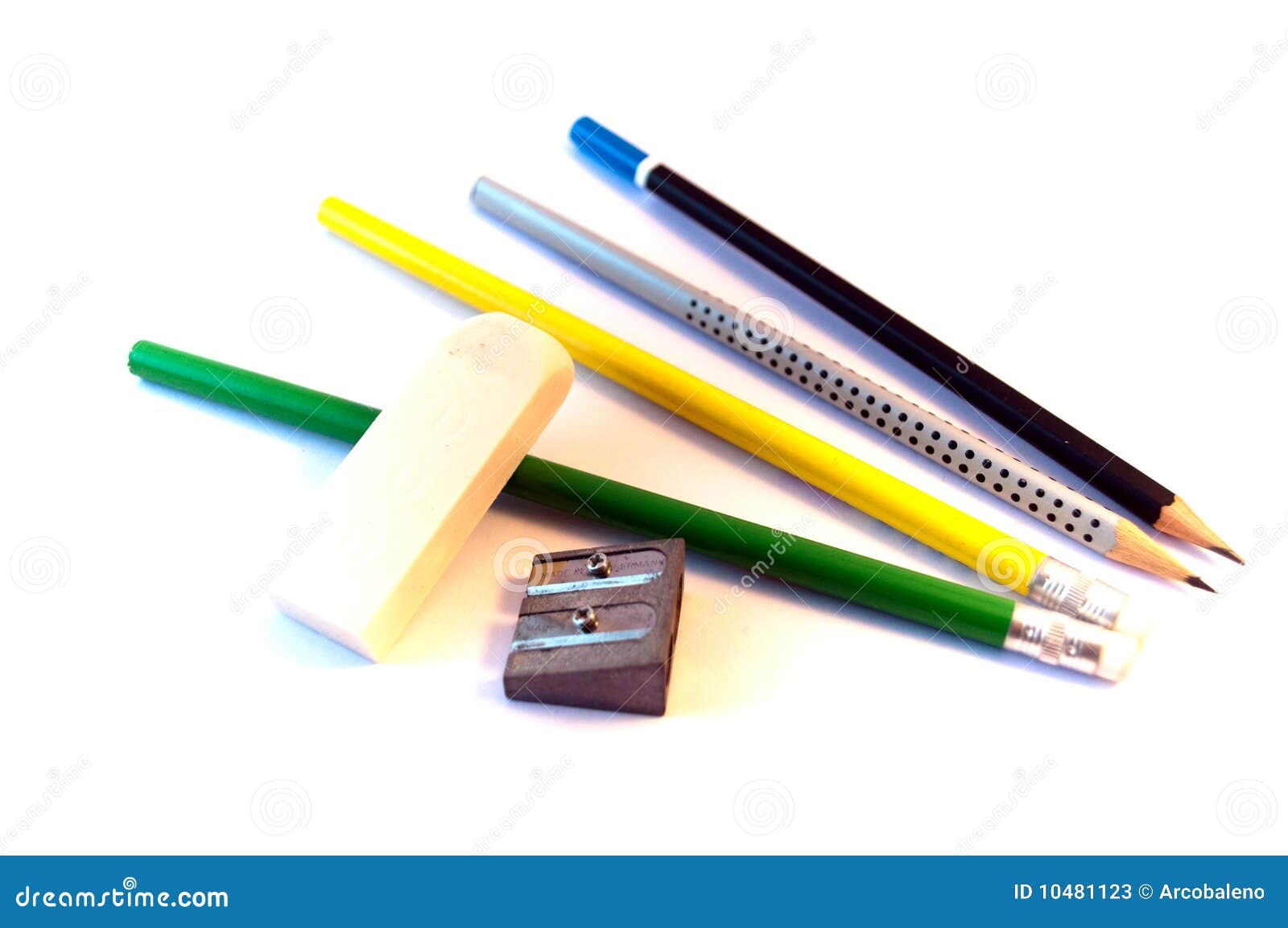 Coloured Pencils and Pencil Sharpener Stock Image Image of pins