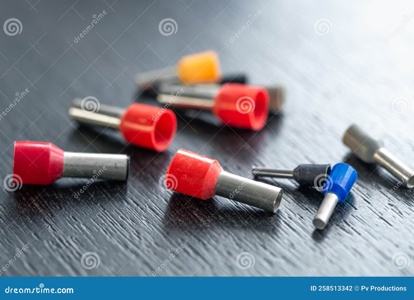 Coloured Sleeves, Crimp Terminals for Different Wire Sizes. Stock Photo