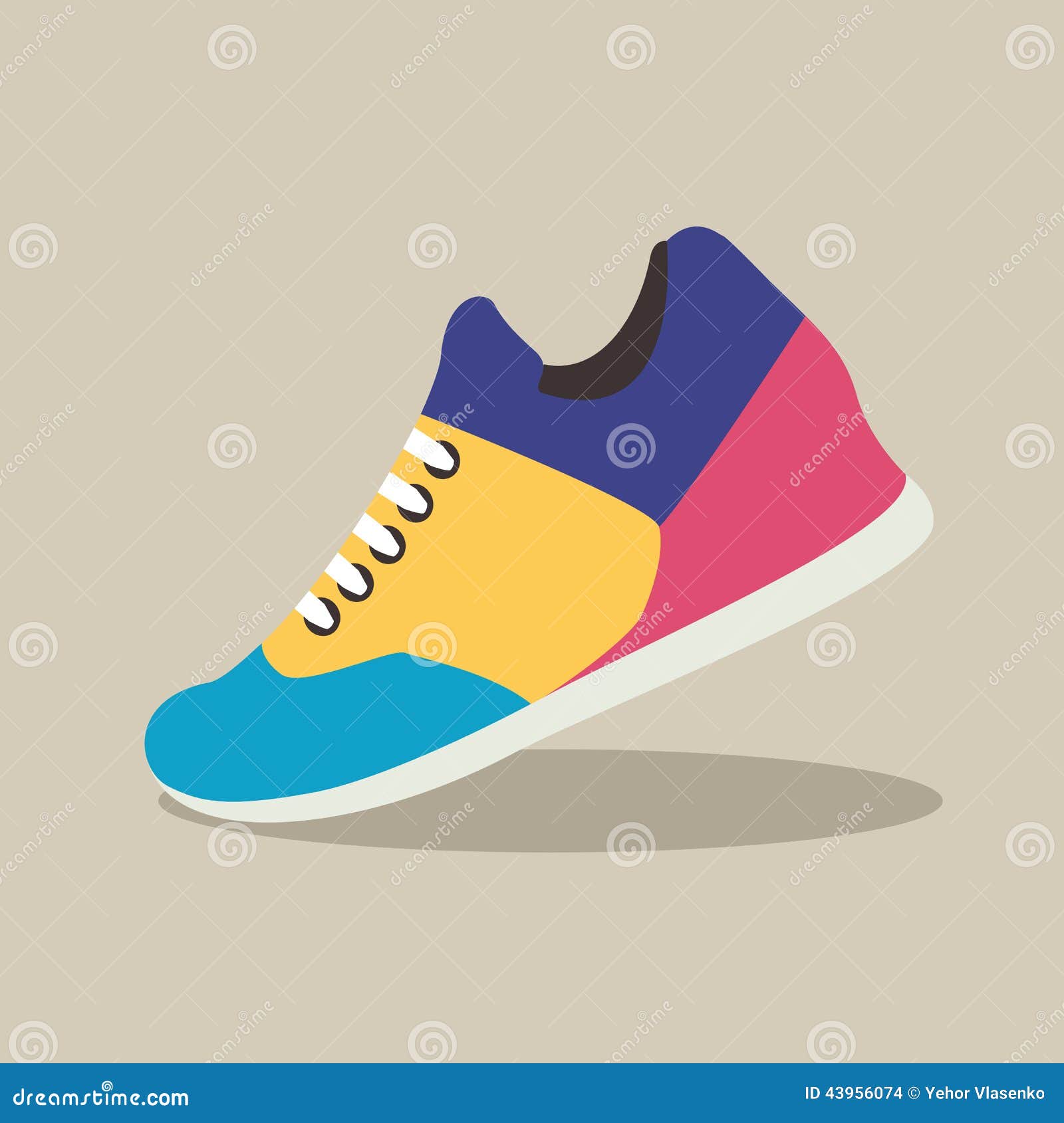 Coloured Sneakers in Flat Design with Shadow Stock Vector ...