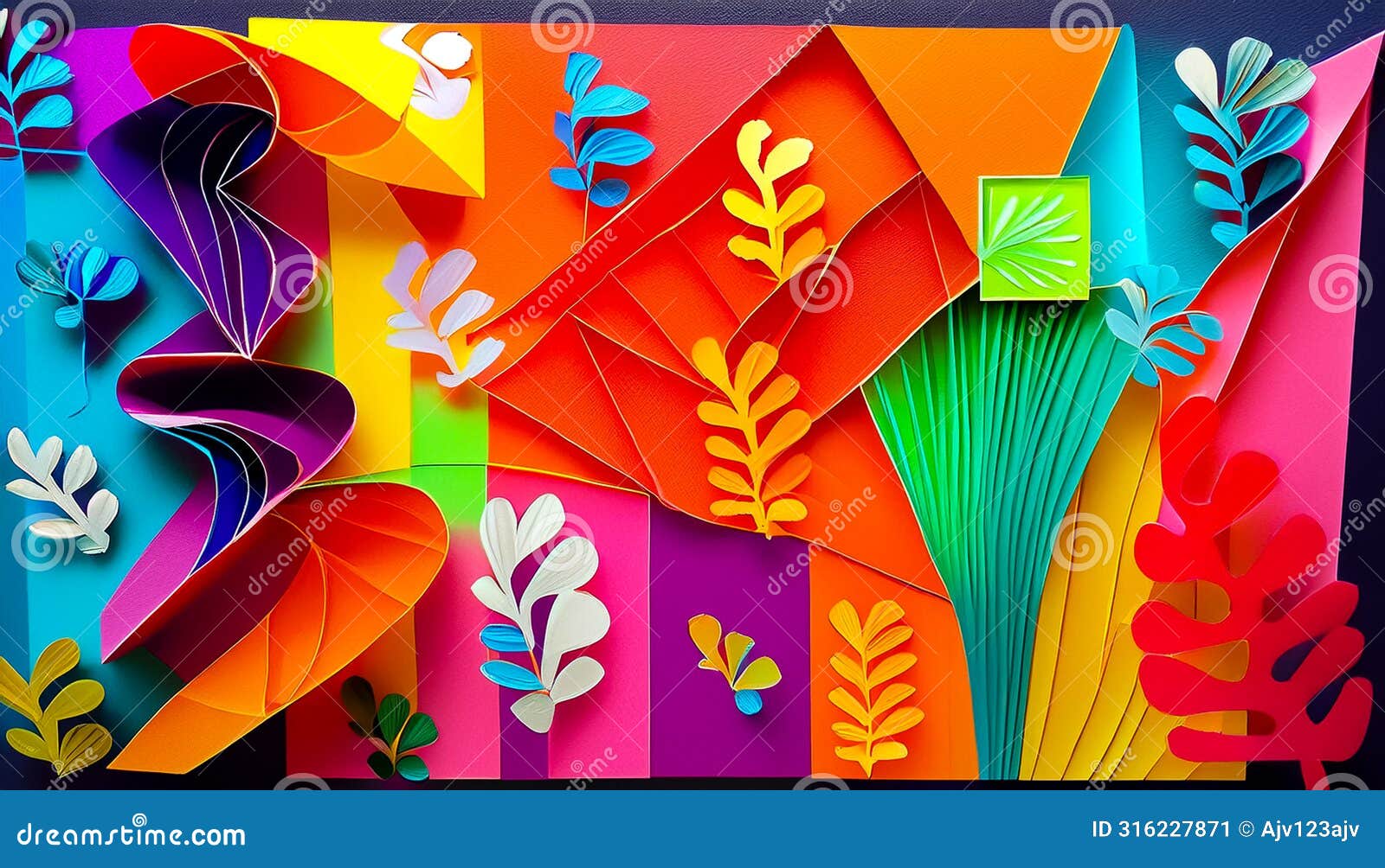 an colourful abstract art piece of cut out s