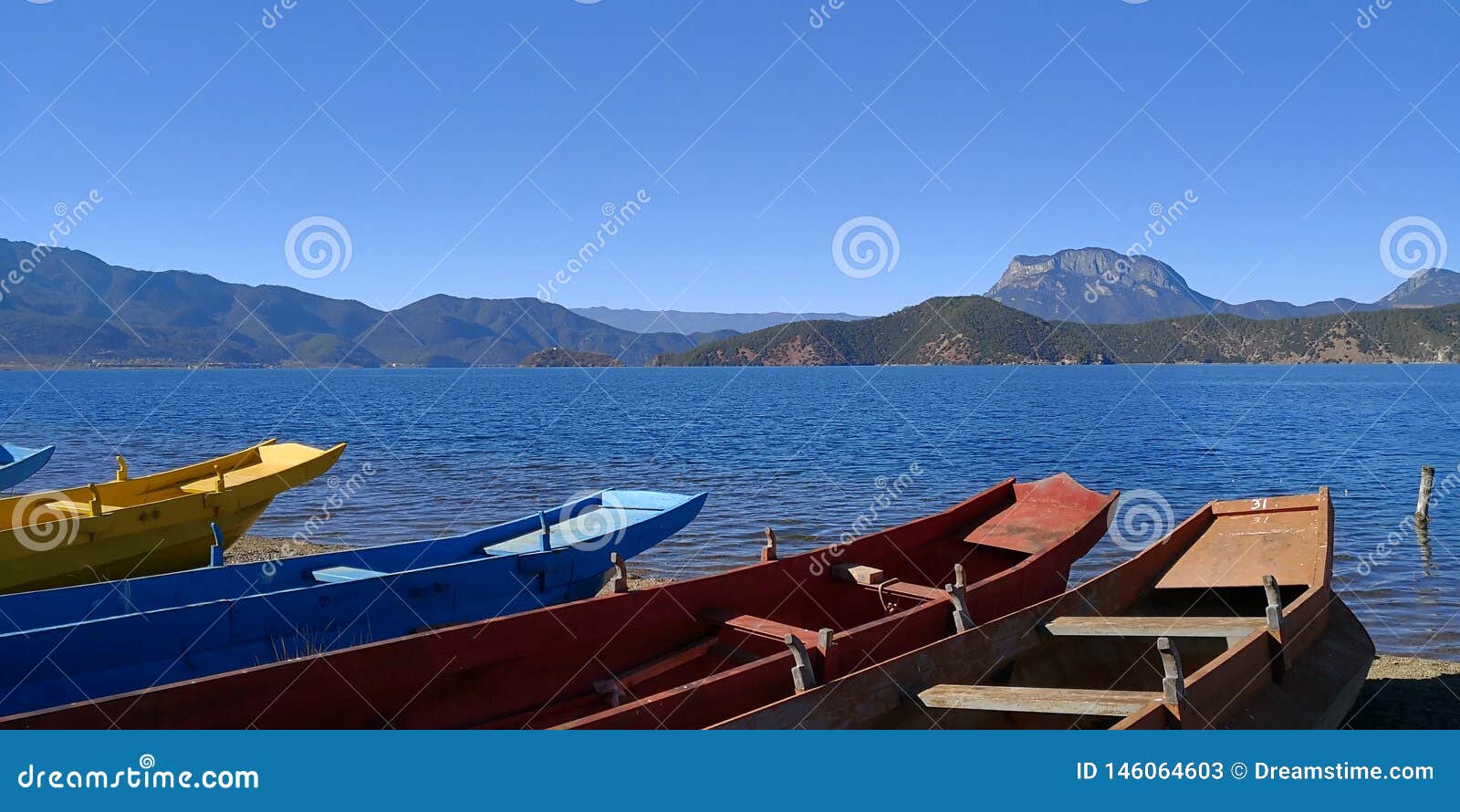 colourful boat. colorful boat in the Lugu Lake