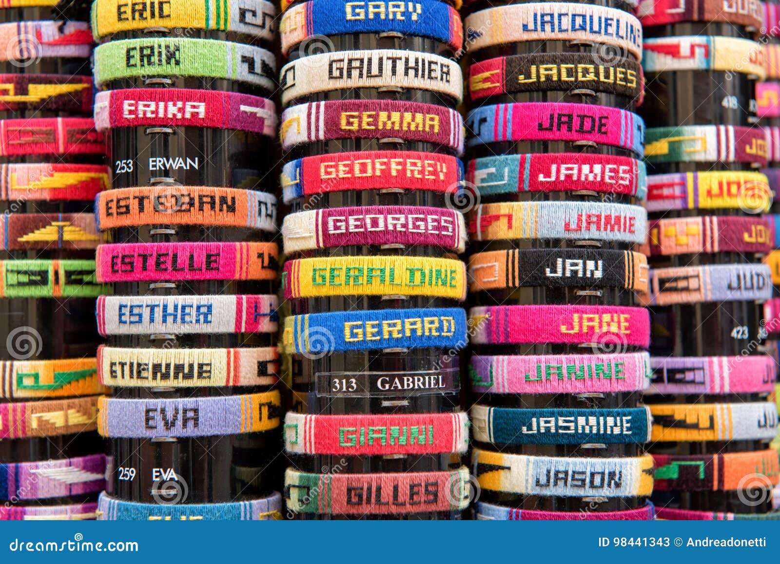 Colourful Bracelets with French Names Stock Image Image of names