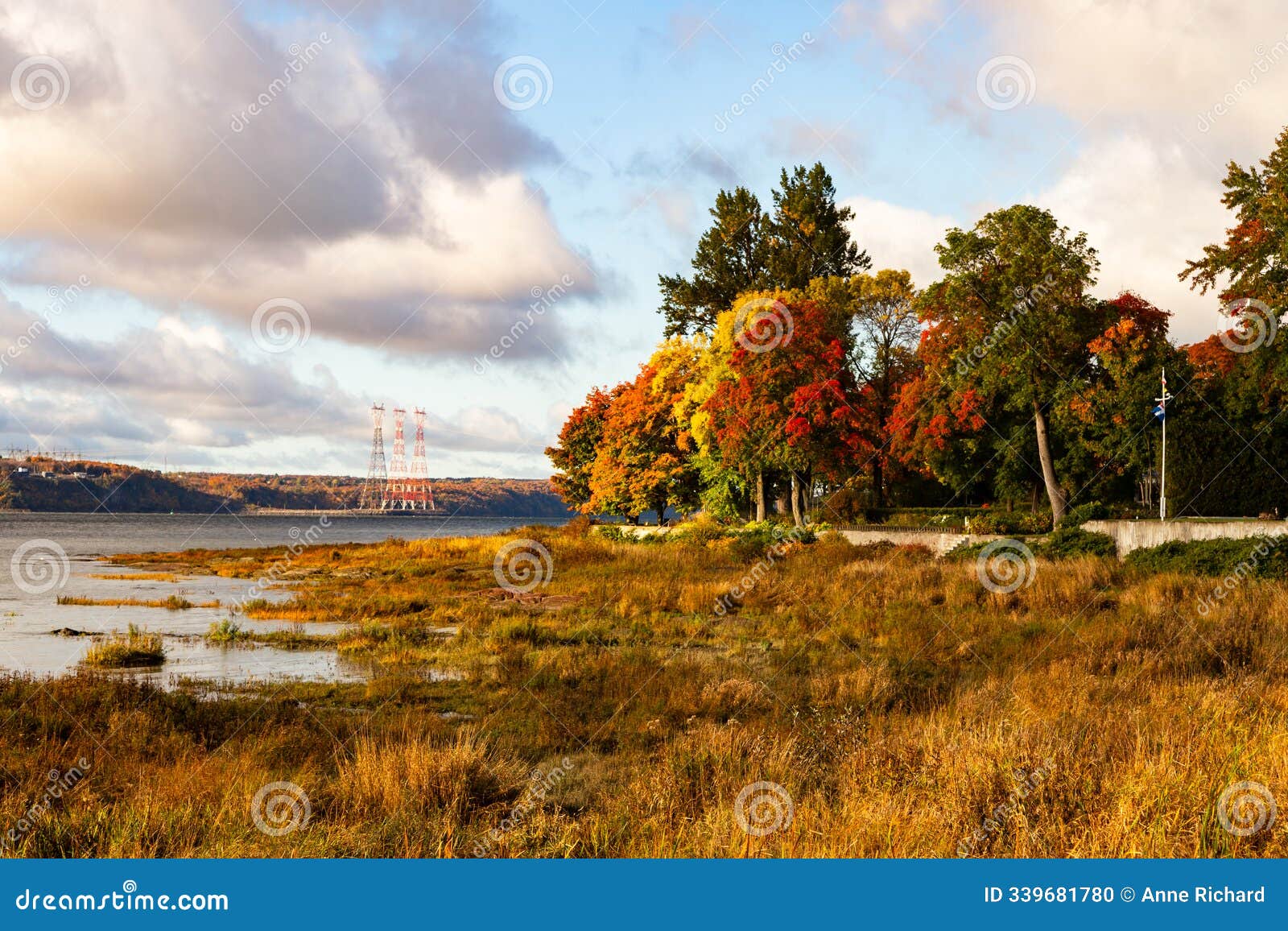 colourful fall foliage around a st. lawrence river cove