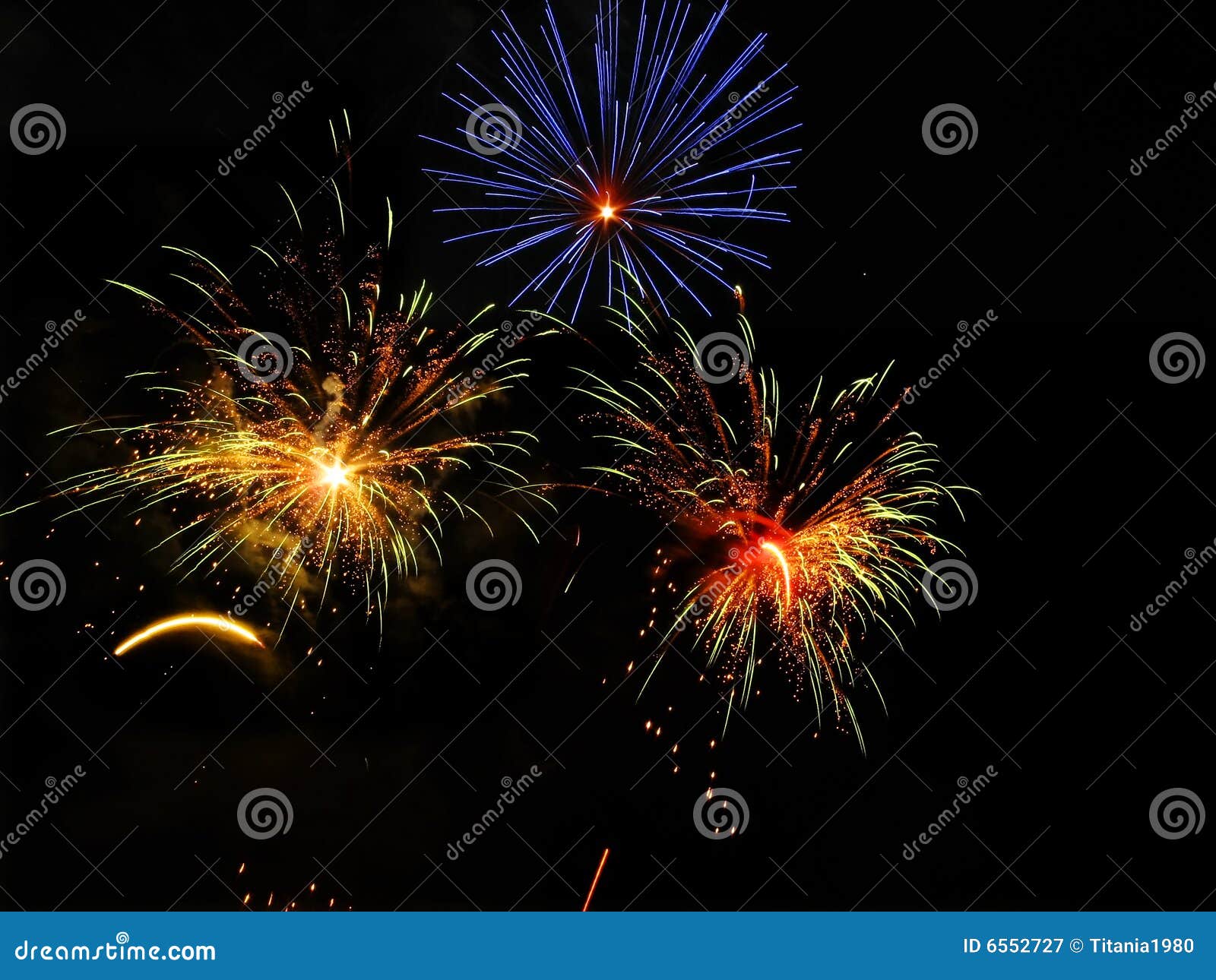 Colourful Fireworks Explosion On Black Background, Pack Of Variety Of
