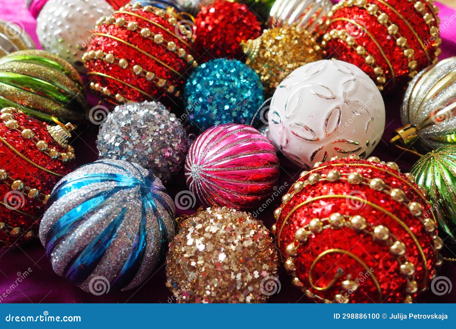 Colourful Glass Shiny Balls. New Year S Christmas Decoration. Festive ...