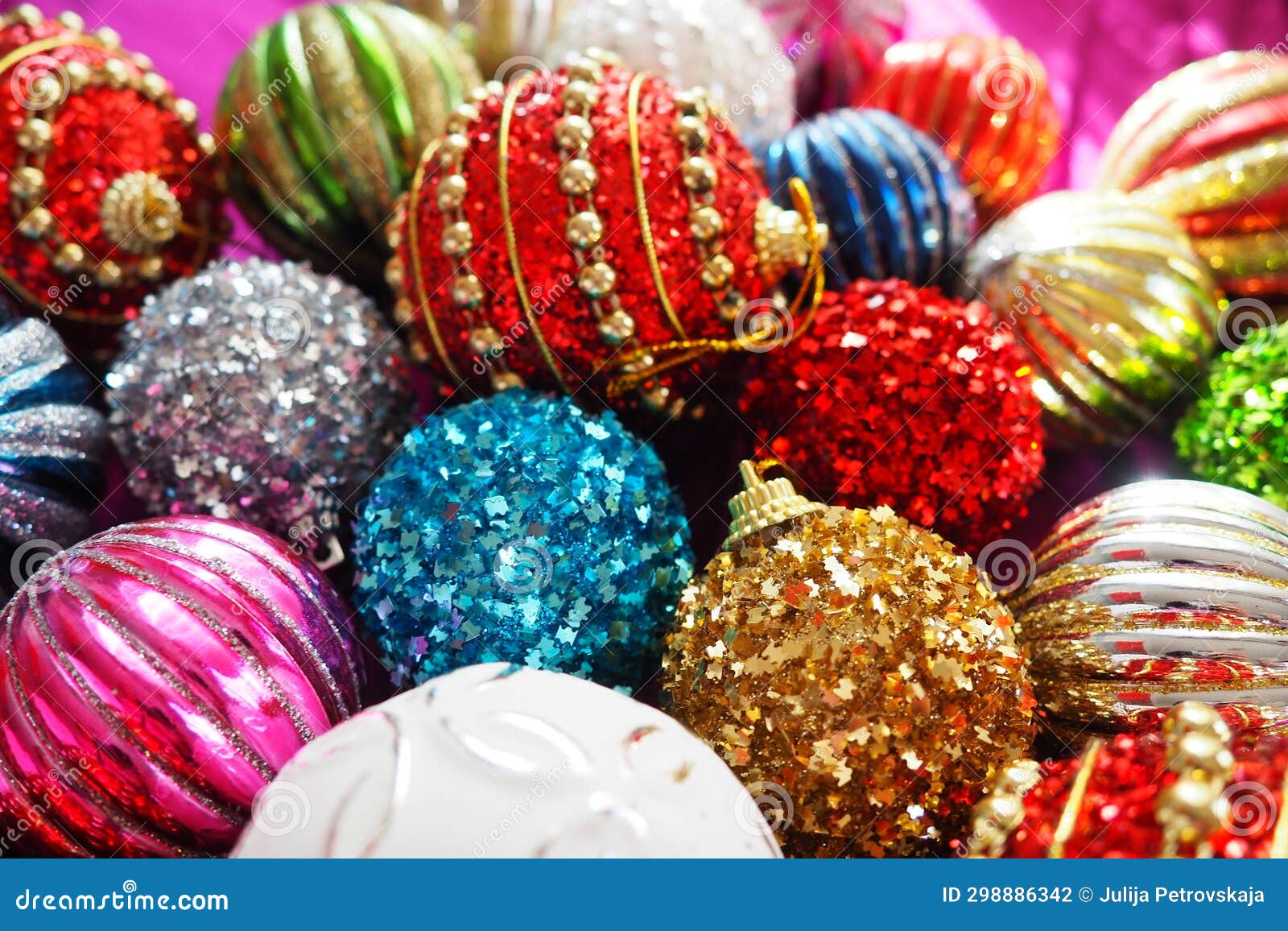 Colourful Glass Shiny Balls. New Year S Christmas Decoration. Festive ...