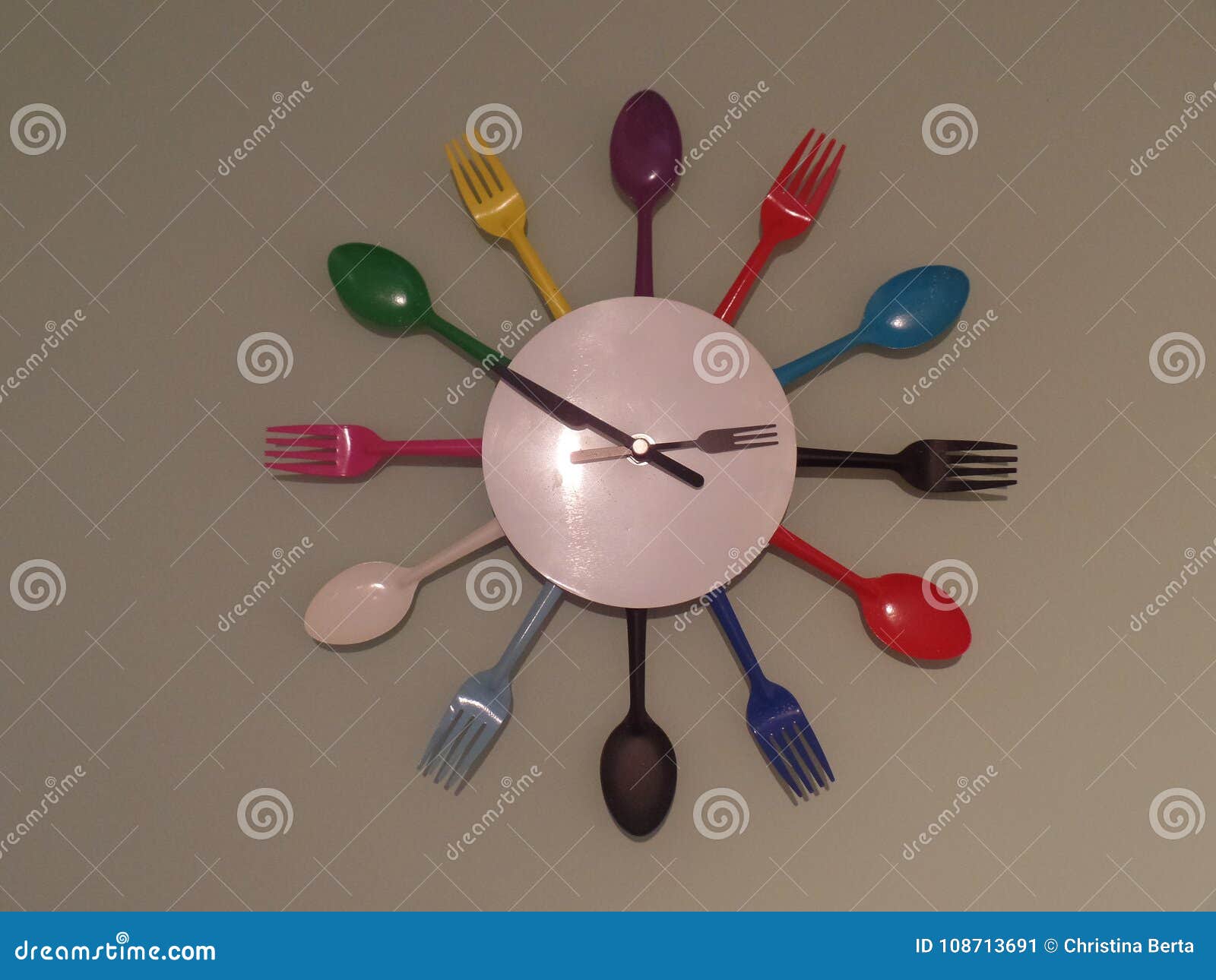 Colourful Kitchen Cutlery Wall Clock Stock Image Image of interior