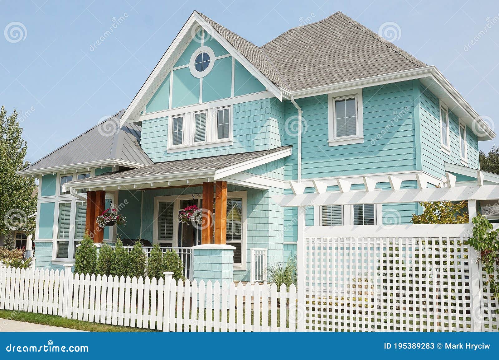 Colourful Light Blue Home House Exterior Details Canada Stock Image - Image  Of Exterior, Detail: 195389283