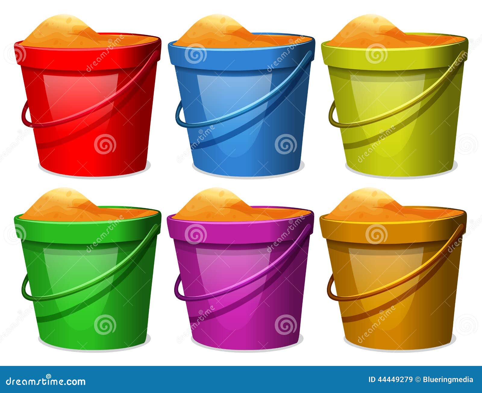 Colourful pails with sands stock vector. Illustration of violet 44449279