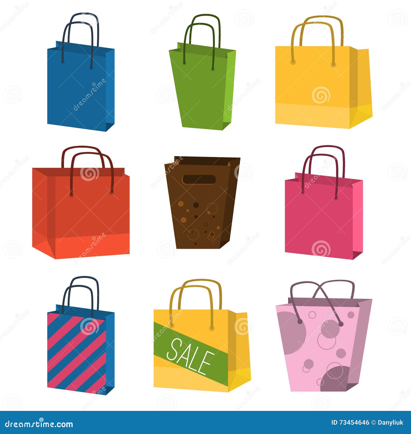 A Collection Of Brightly Colored Shopping Bags Stock Illustration