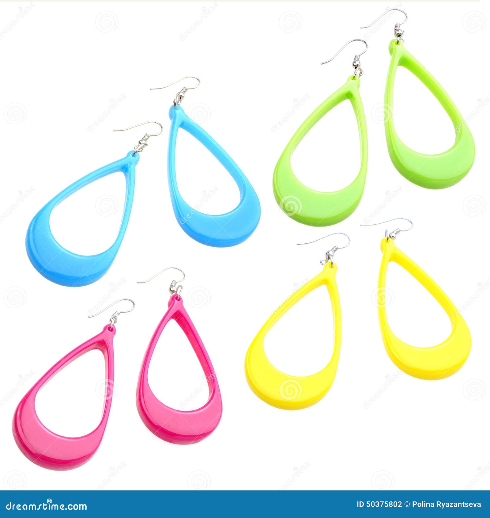 Colourful Plastic Earrings Isolated on White Background Stock Photo