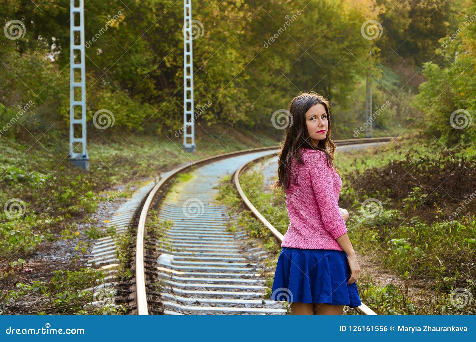 The Colourful Portrait of the Girl on the Rails. Stock Photo - Image of ...