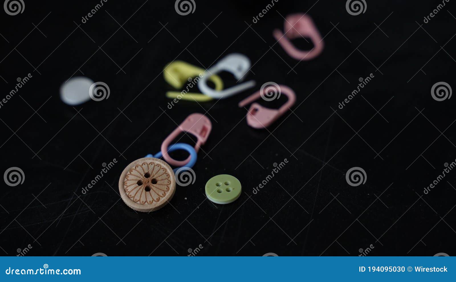 Colourful Safety Pins and Buttons Stock Photo Image of household