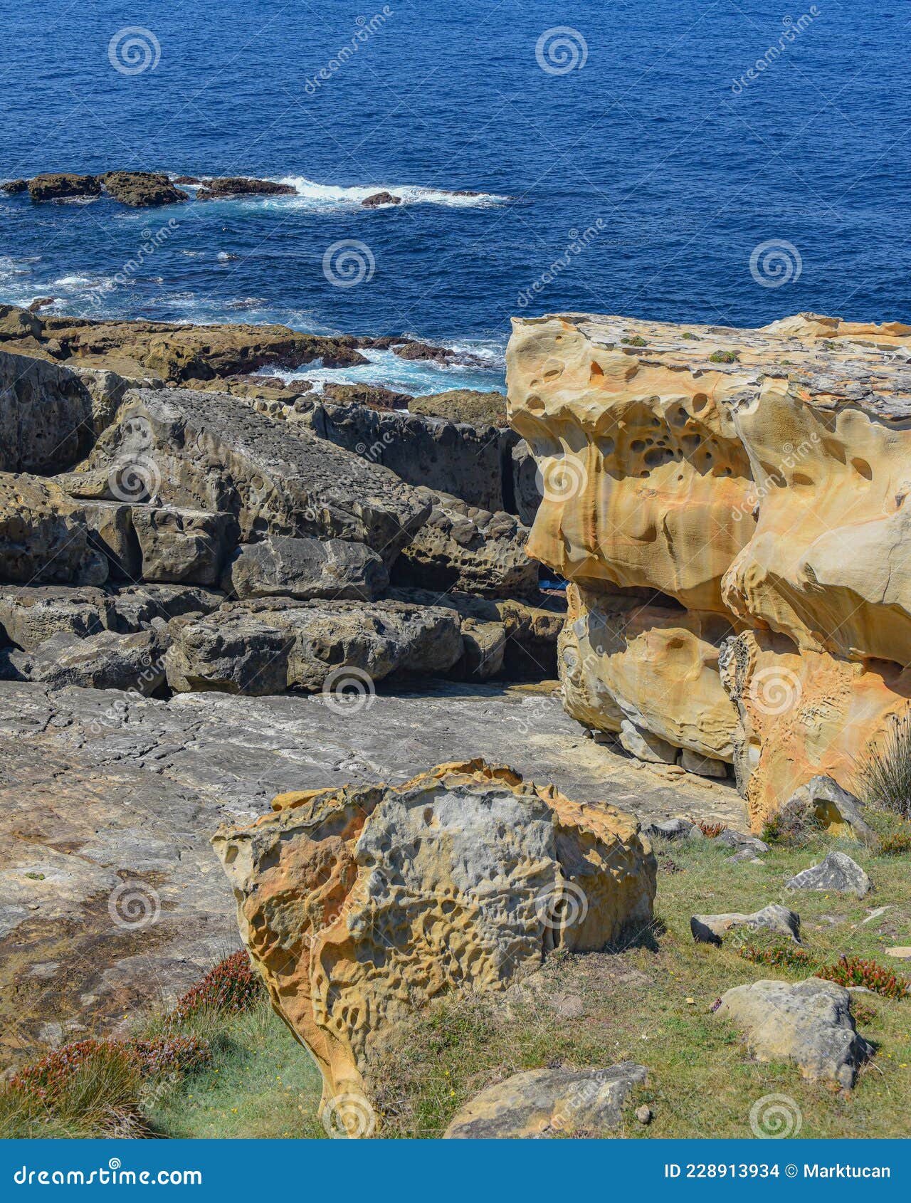 sandstone rock formations on the cantabrian coastline. mount jaizkibel, basque country, spain