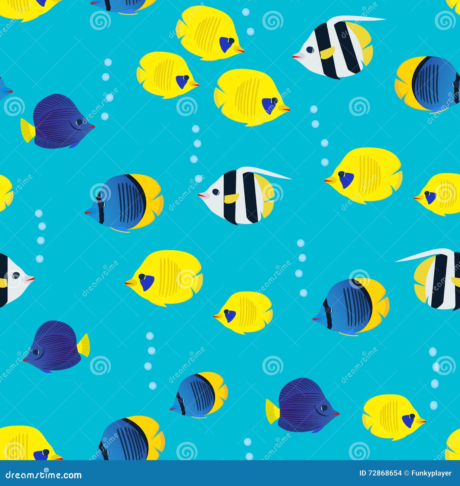 colourful seamless pattern with cartoon coral reef vivid fish on