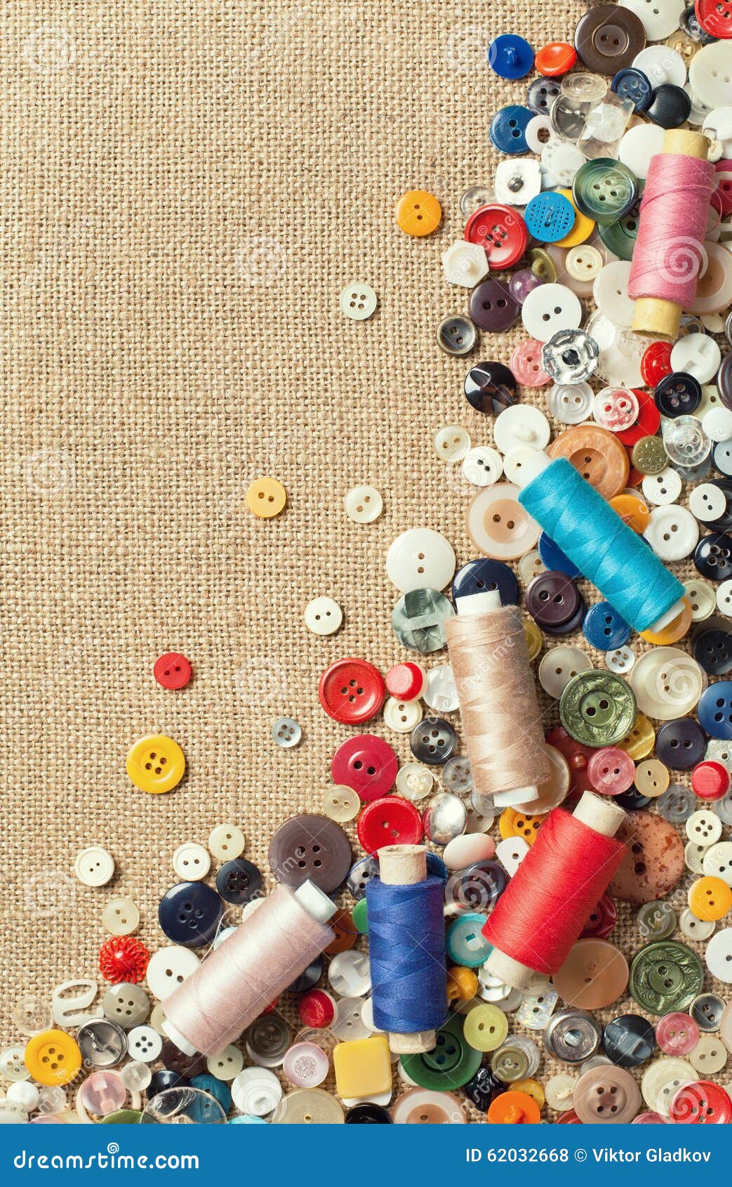 Colourful Sewing Buttons and Spools of Threads with Copy Space Stock ...