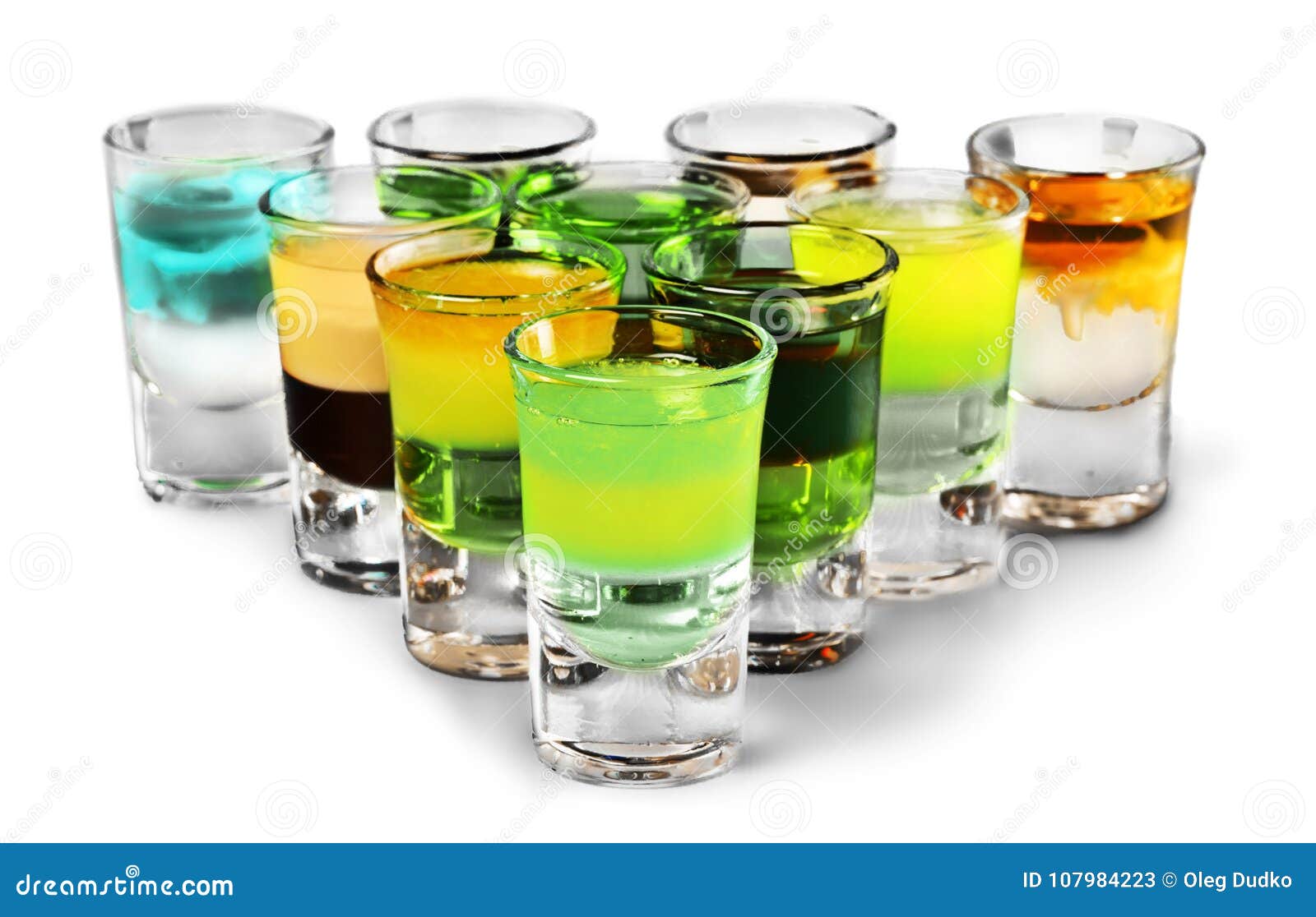 colourful shot drinks on a white background with