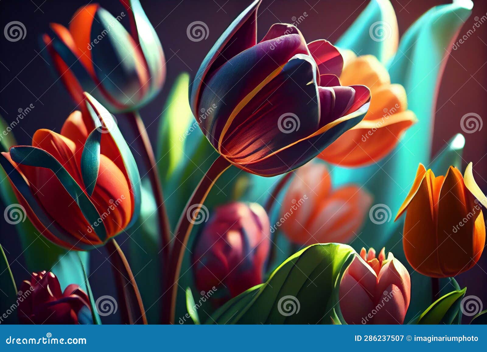 Colourful Tulips during a Sunny Day in the Tulip Flower Bed. Beautiful ...