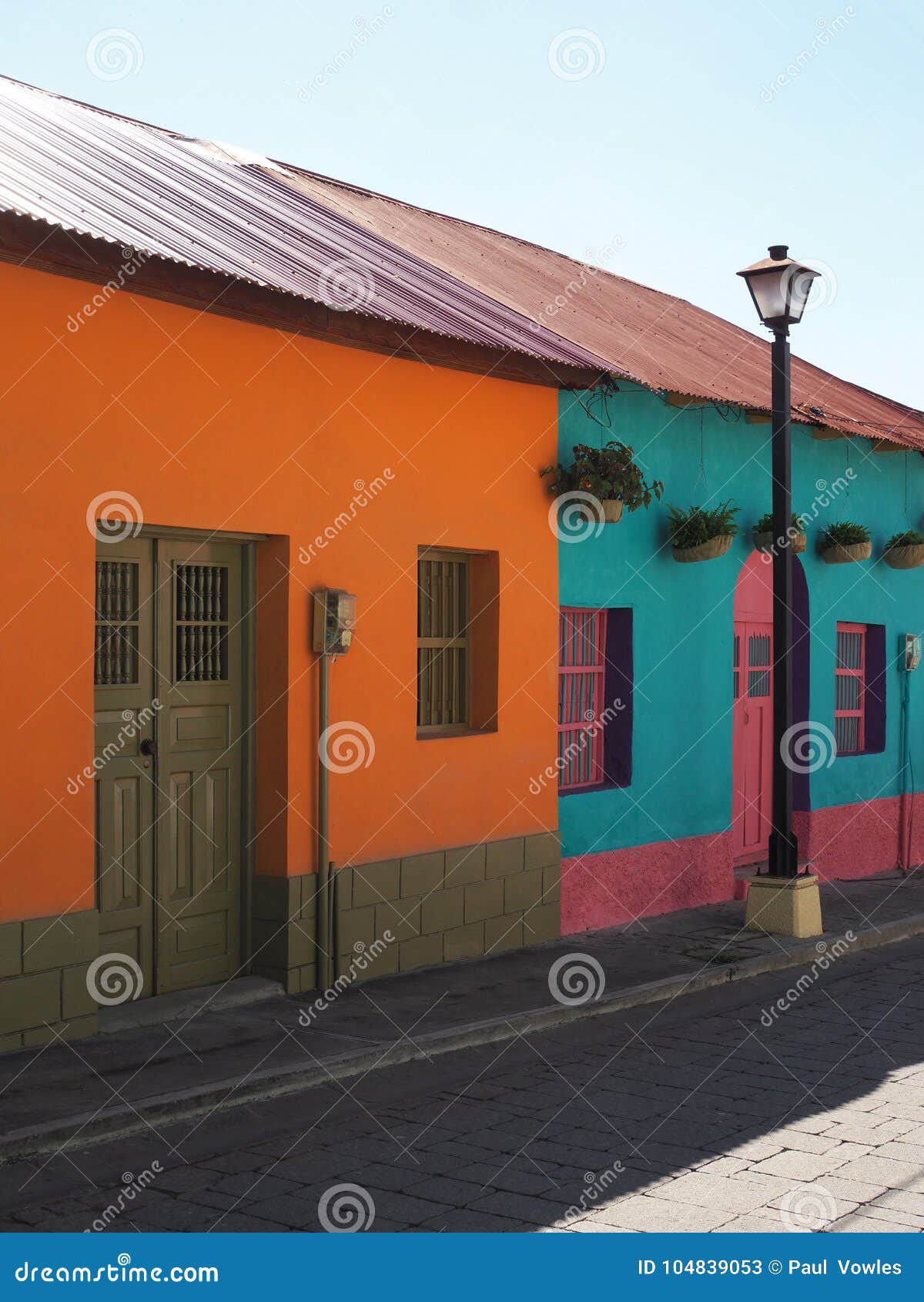 colourful windows & door architecture - flores, guatemala