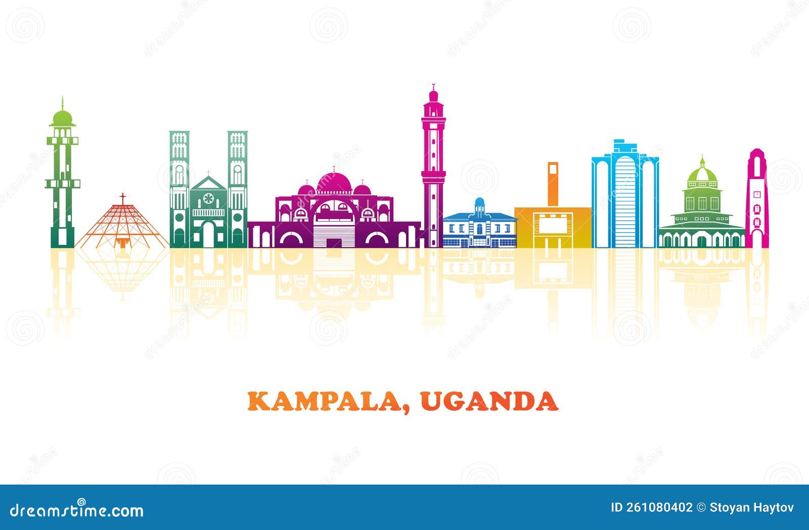 Colourfull Skyline Panorama of City of Kampala, Uganda Stock Vector