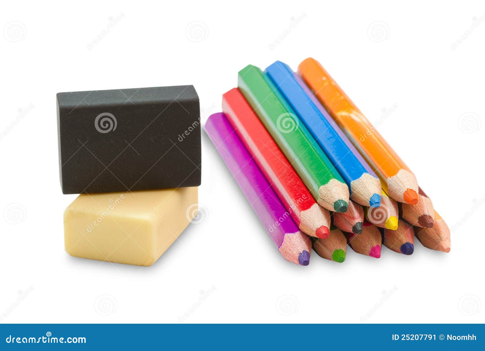 Colouring Crayon Pencils with Erasers Stock Image Image of green