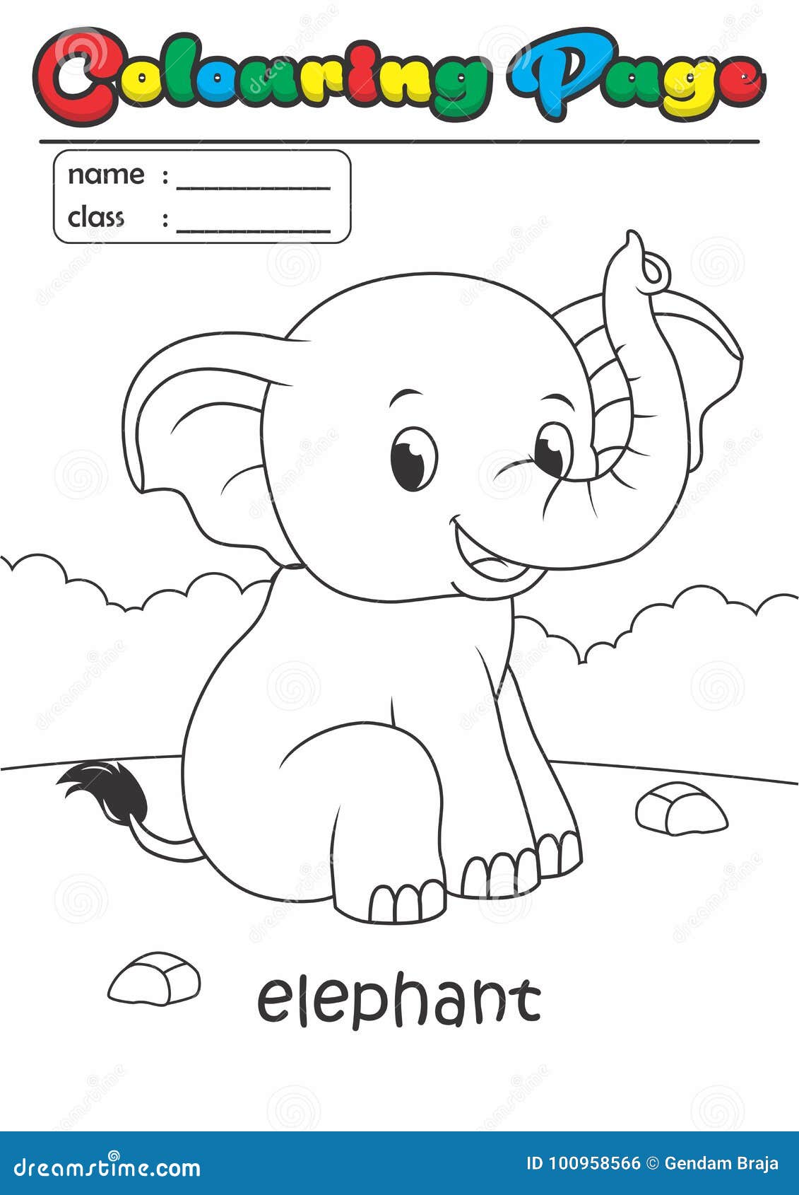 Colouring Page/ Colouring Book Elephant. Grade Easy Suitable for Kids Stock  Vector - Illustration of children, adult: 100958566
