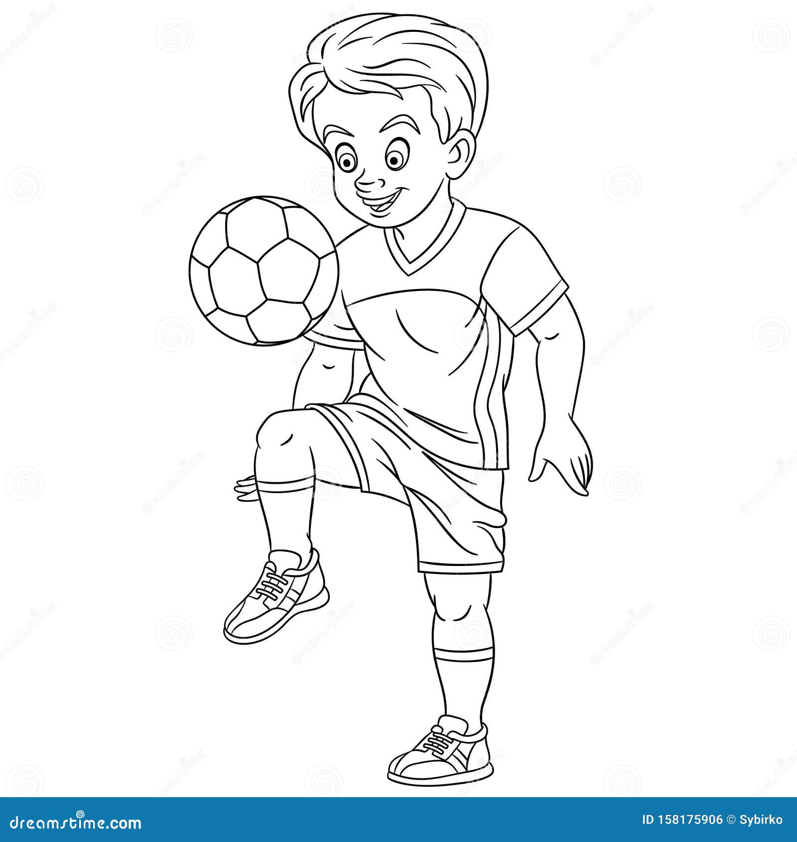 Coloring Page with Footballer, Football Player Stock Vector