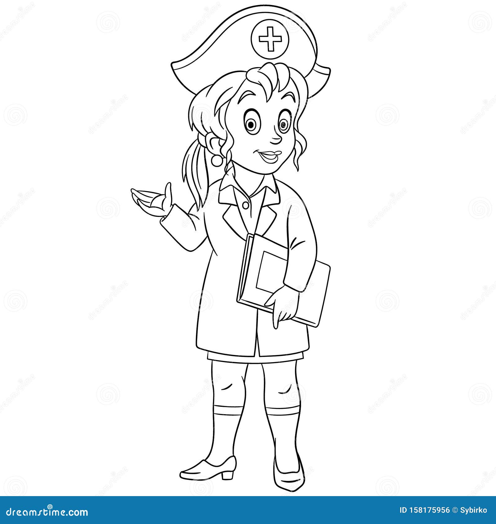 Coloring Page With Nurse Female Doctor Stock Vector