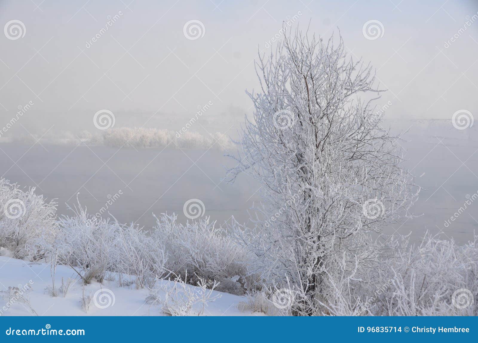 Columbia River Winter Scape; after the Jack Frost`s Visit Stock Photo