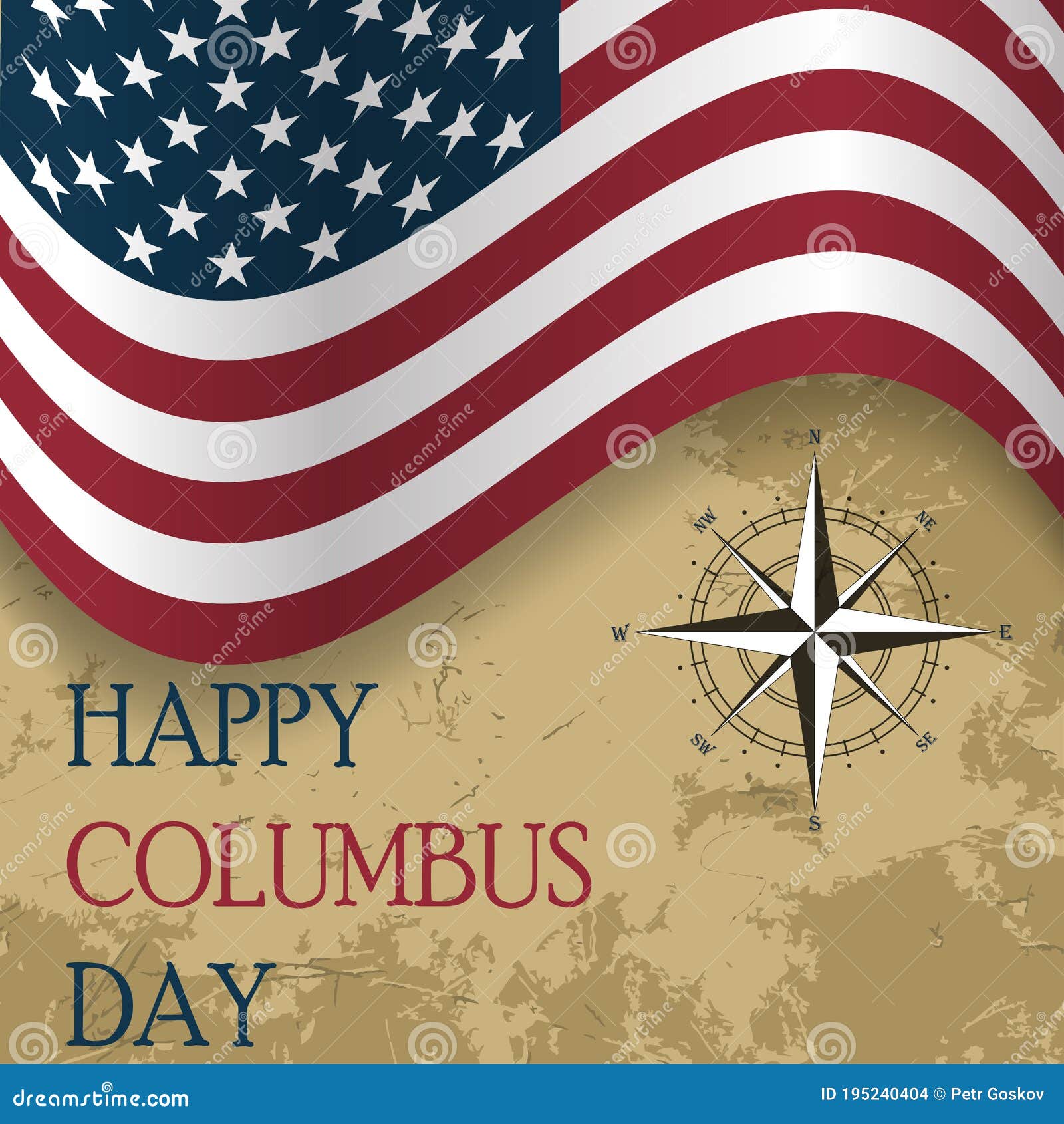 Columbus Day with usa flag stock vector. Illustration of american
