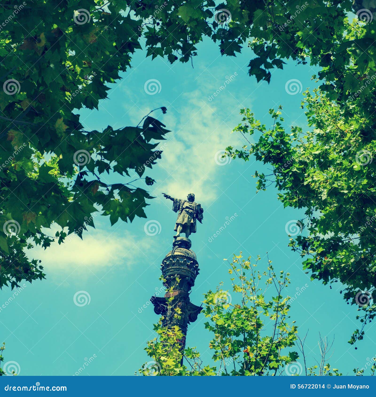 columbus monument in barcelona, spain, with a retro effect