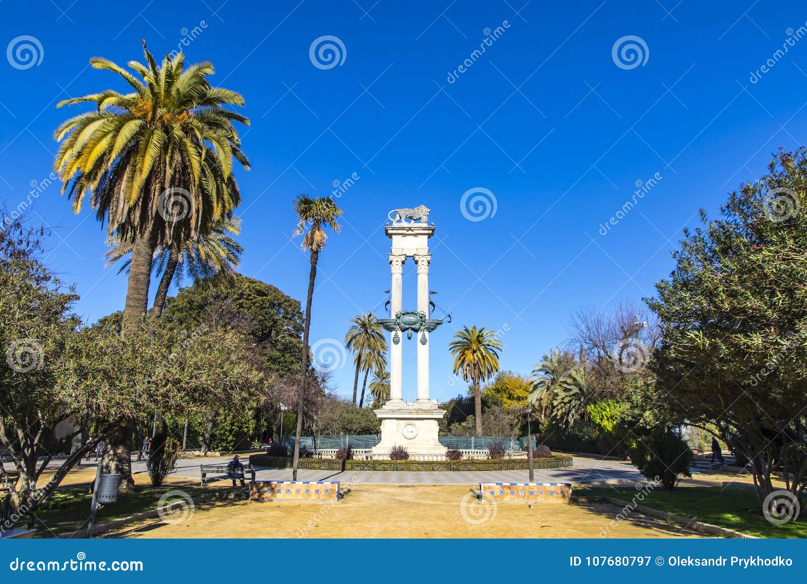 columbus monument in jardines de murillo, seville, spain