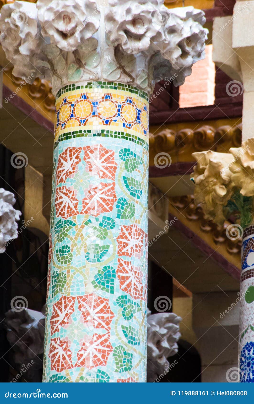 column in modernist style in palau de la musica catalana, barcelona, spain