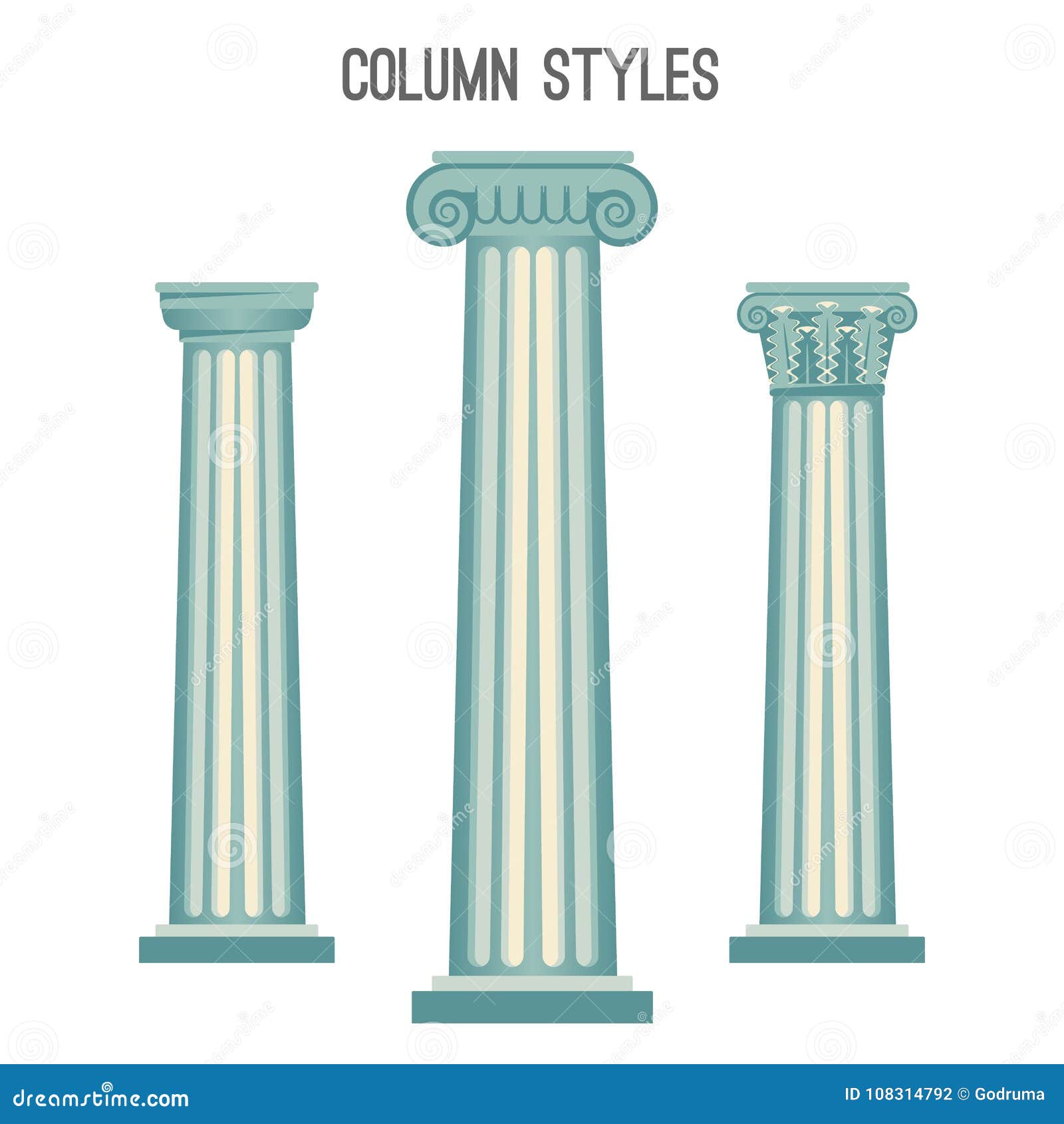 column styles set from elegant ancient architecture traditions stock column styles