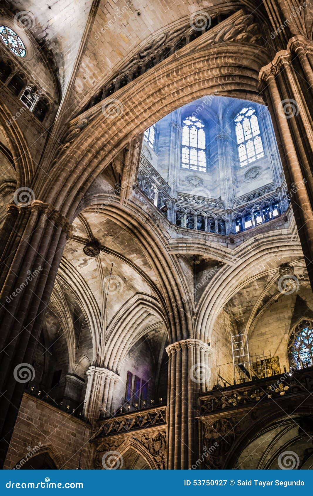 Columns in Cathedral Basilica of Barcelona Stock Image - Image of ...