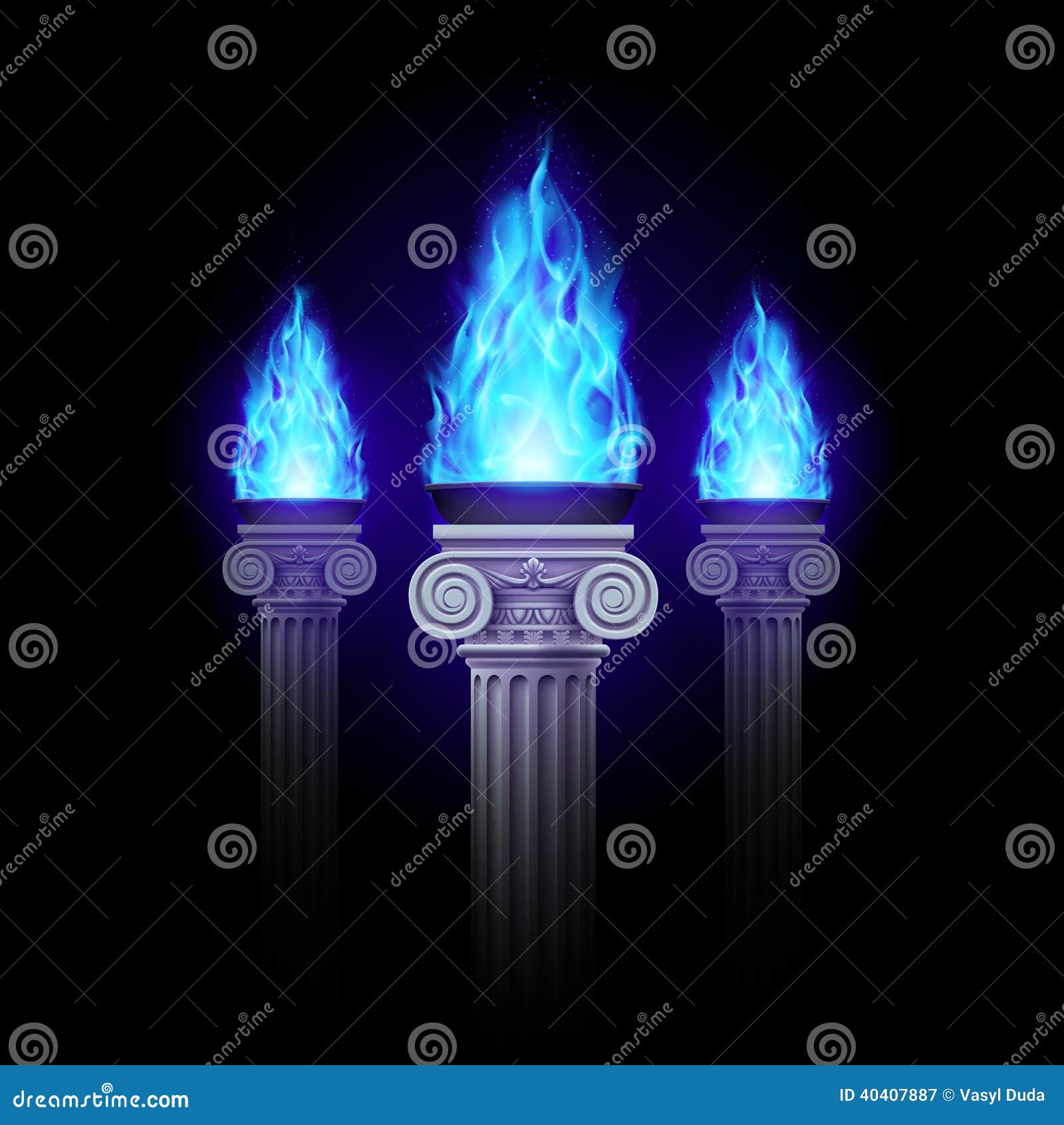 Colunas com fogo azul ilustração do vetor. Ilustração de fundo - 40407887