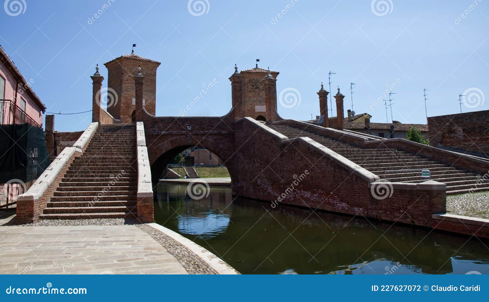 famous tre ponti or trepponti three way bridge in comacchio. italy