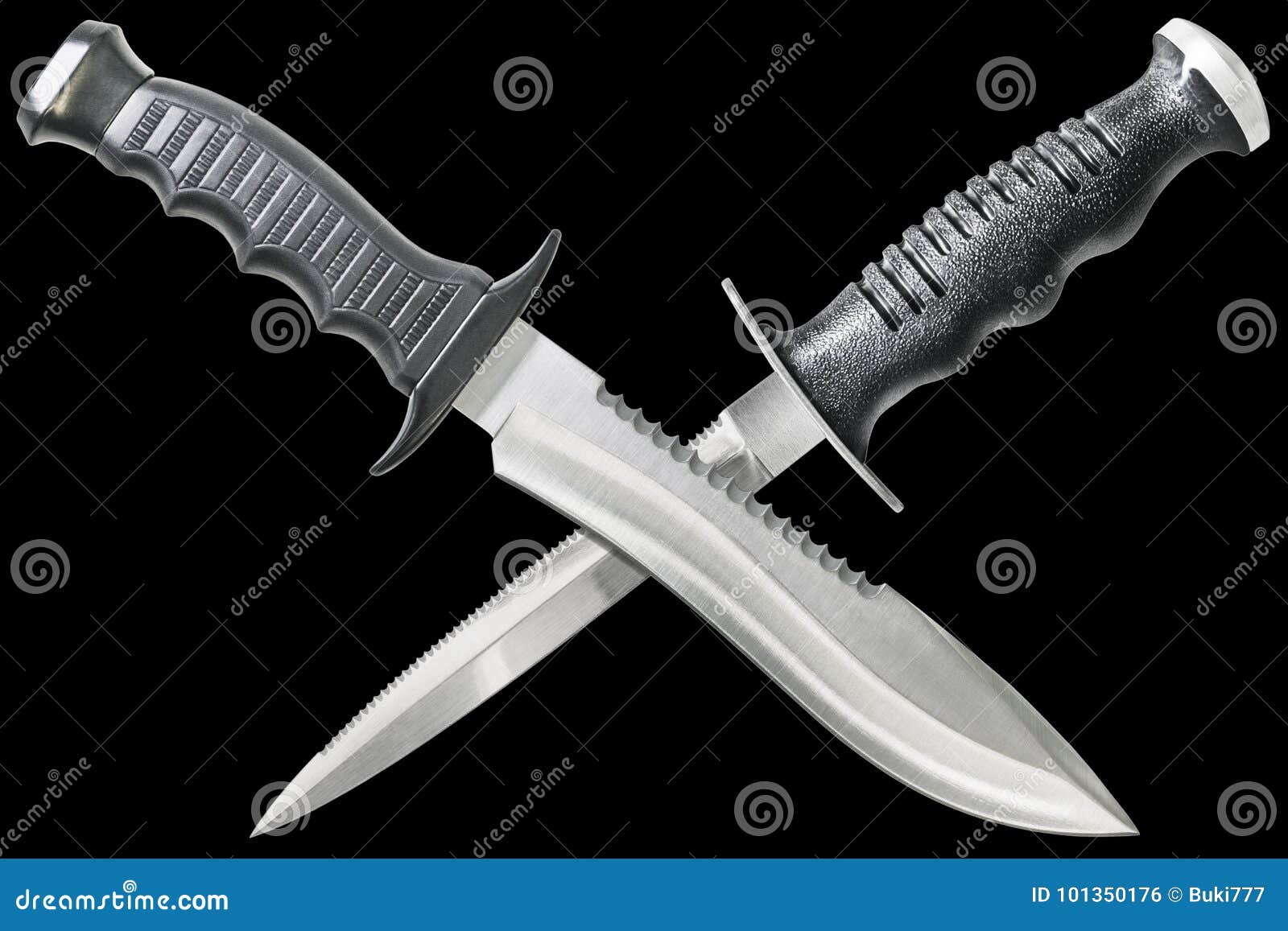 Combat Survival and Dive Knife Set with Crossed Blades Isolated on