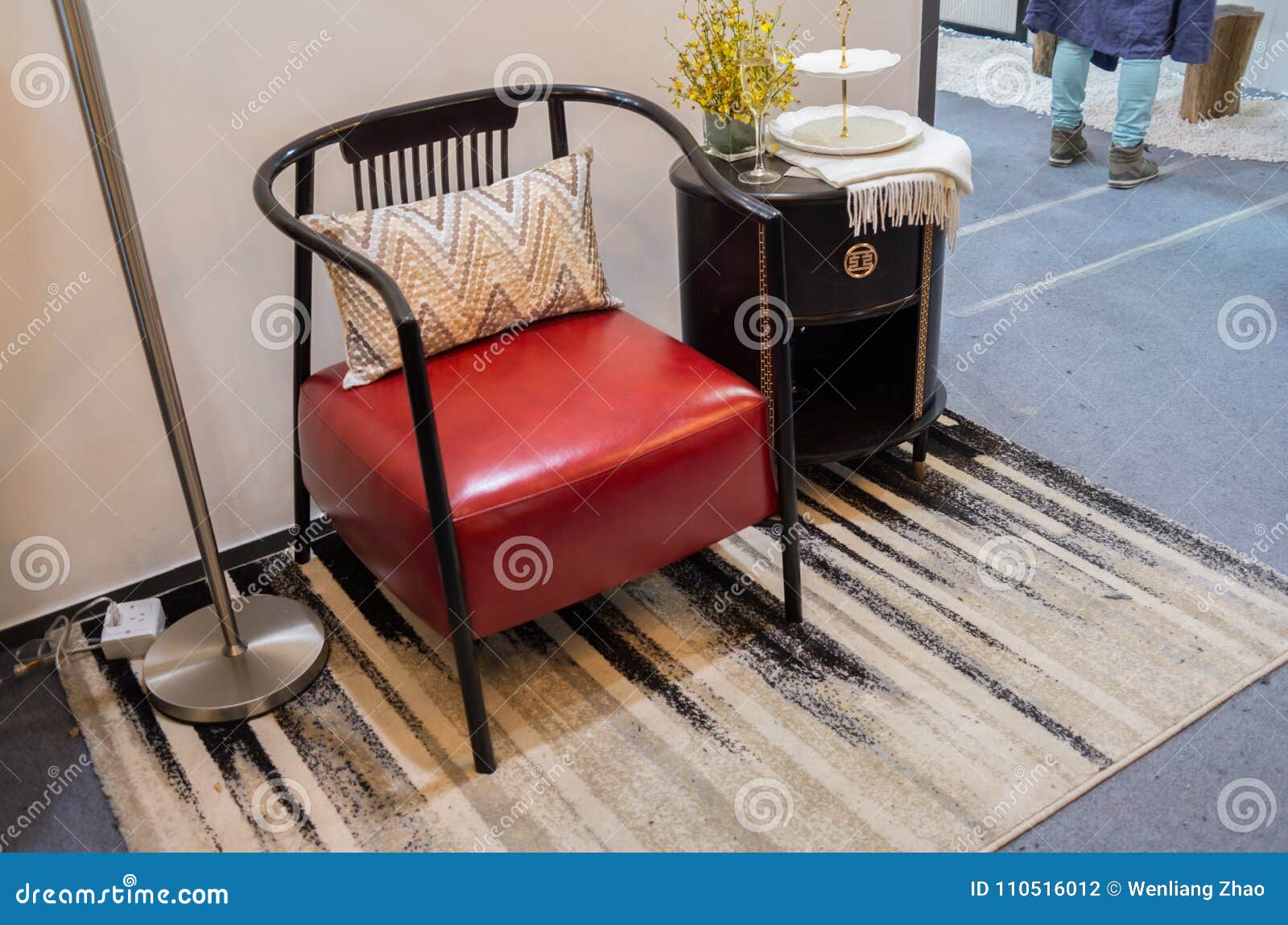 A Combination Of Floor Lamp Sofa Chair And Tea Table Stock Photo