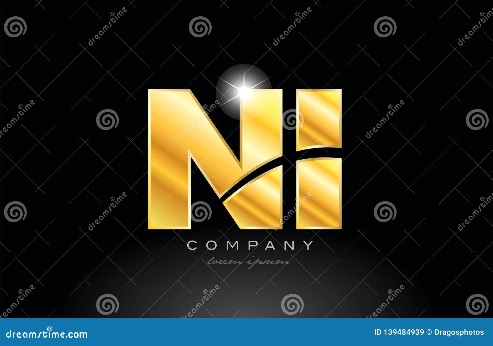 combination letter ni n i gold golden alphabet metal logo icon 