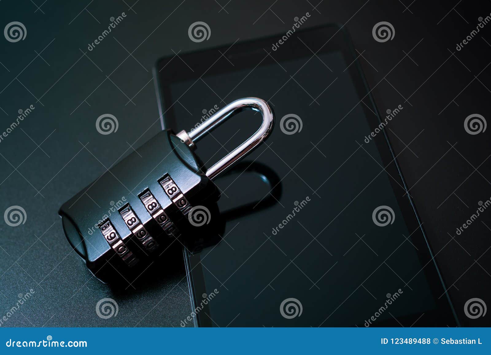 Combination Lock Leaning on a Smartphone Mobile Phone Security