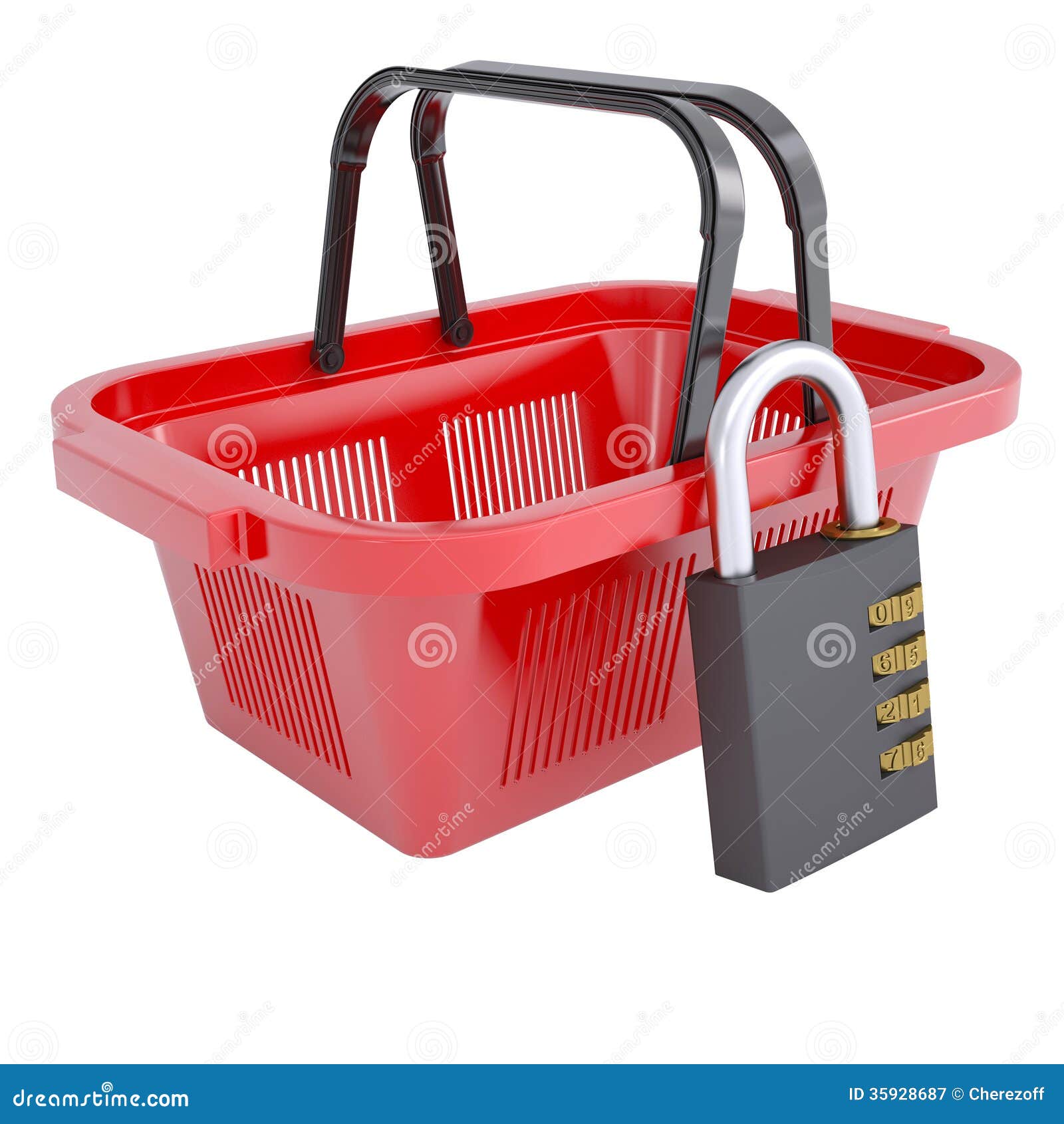 Combination Lock and Shopping Basket Stock Illustration Illustration