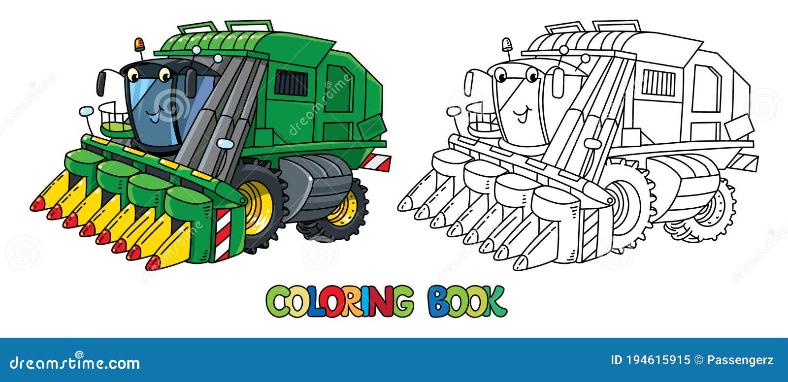 funny combine harvester with eyes. coloring book