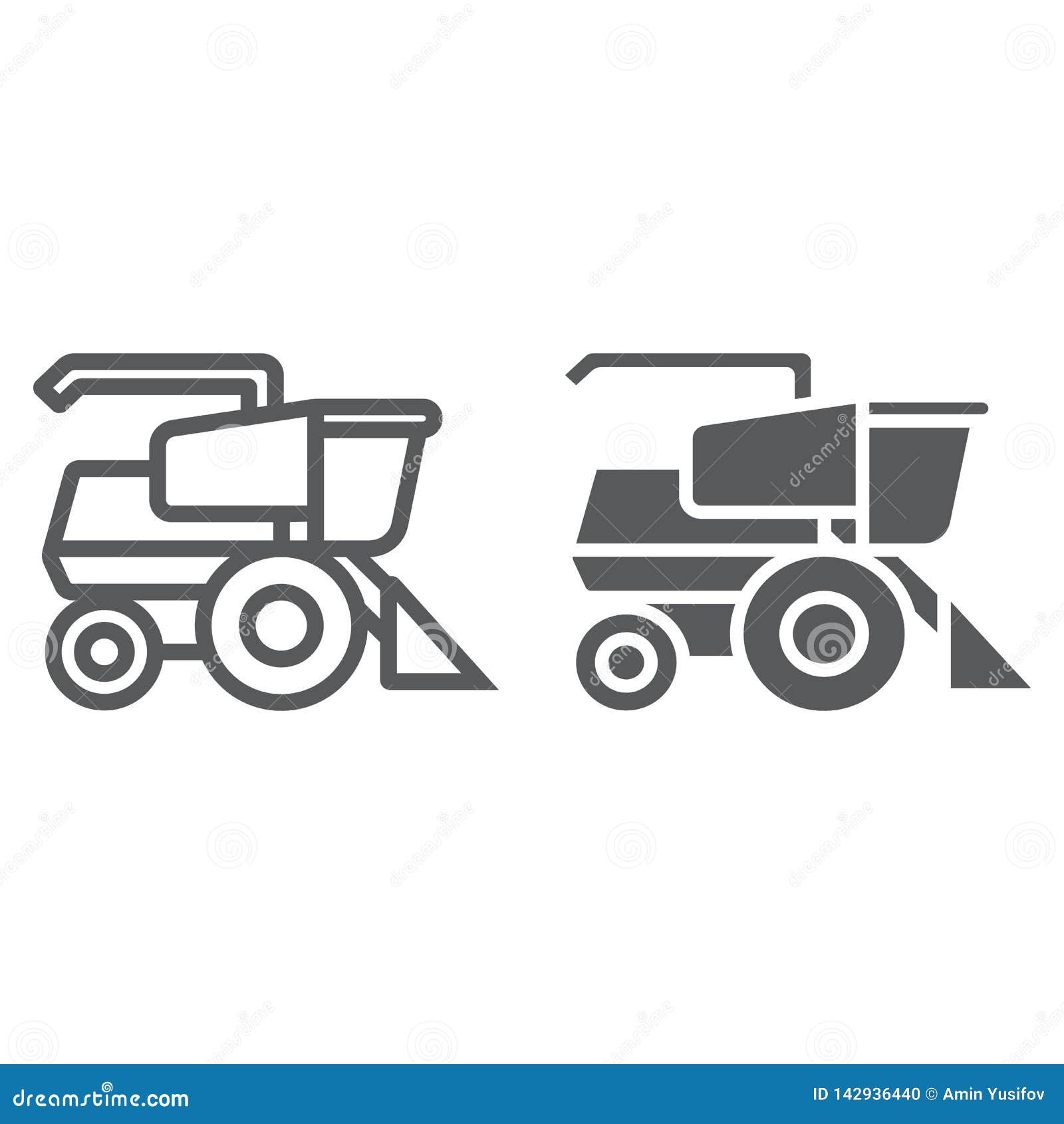 combine harvester line and glyph icon, agriculture and farm, vehicle sign,  graphics, a linear pattern on a white