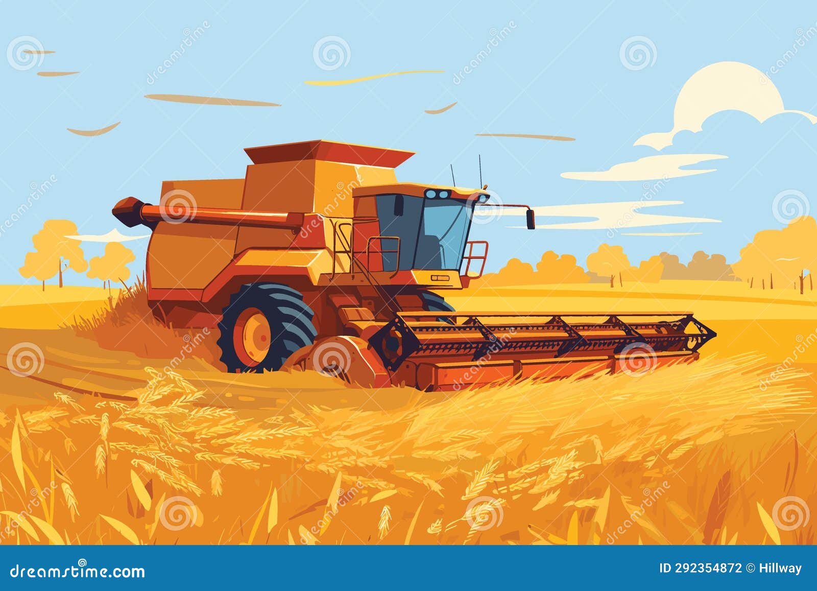 Combine Harvester Working in Wheat Field. Wheat Harvesting Process with