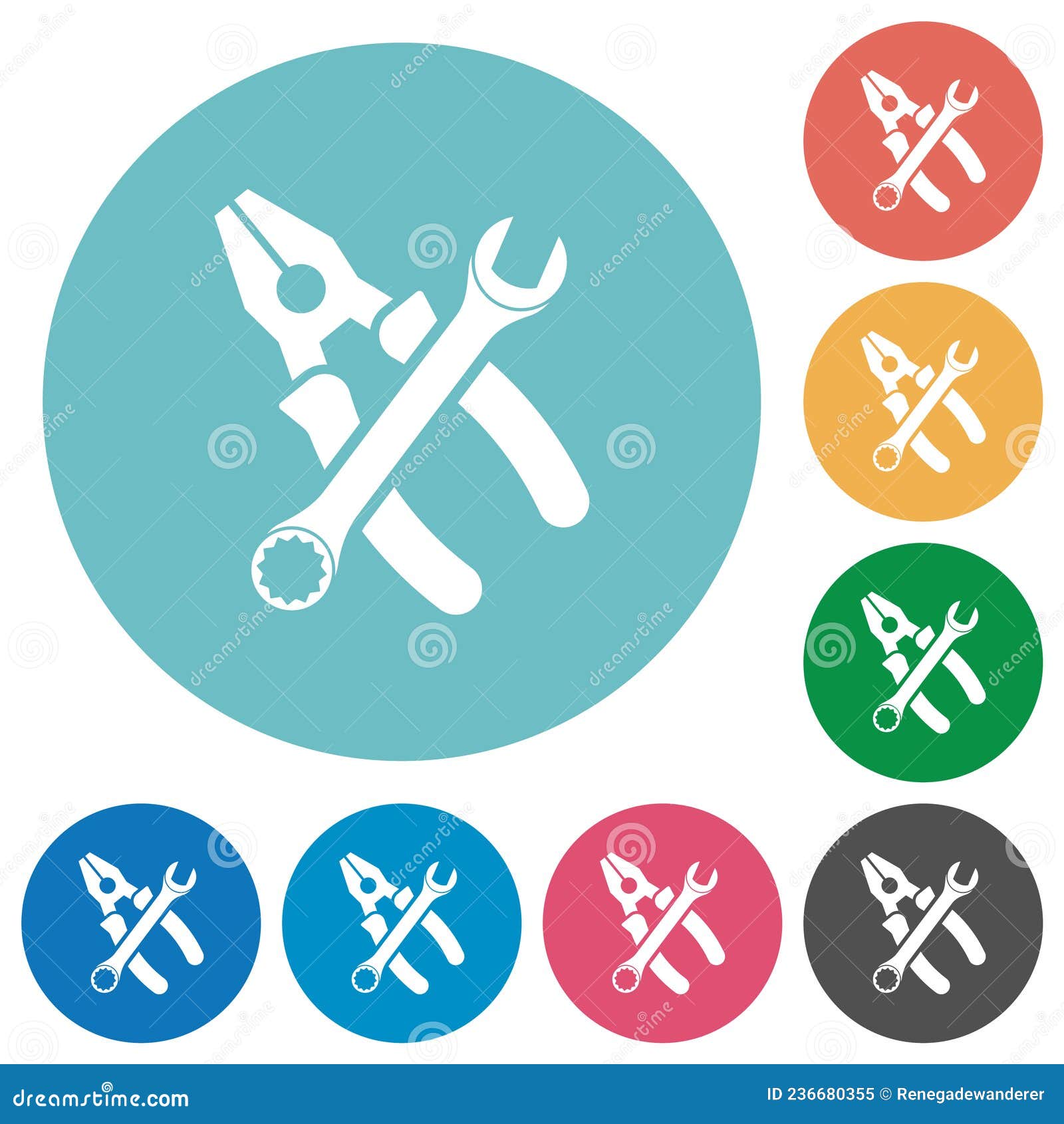 combined pliers and wrench in crossed position flat round icons