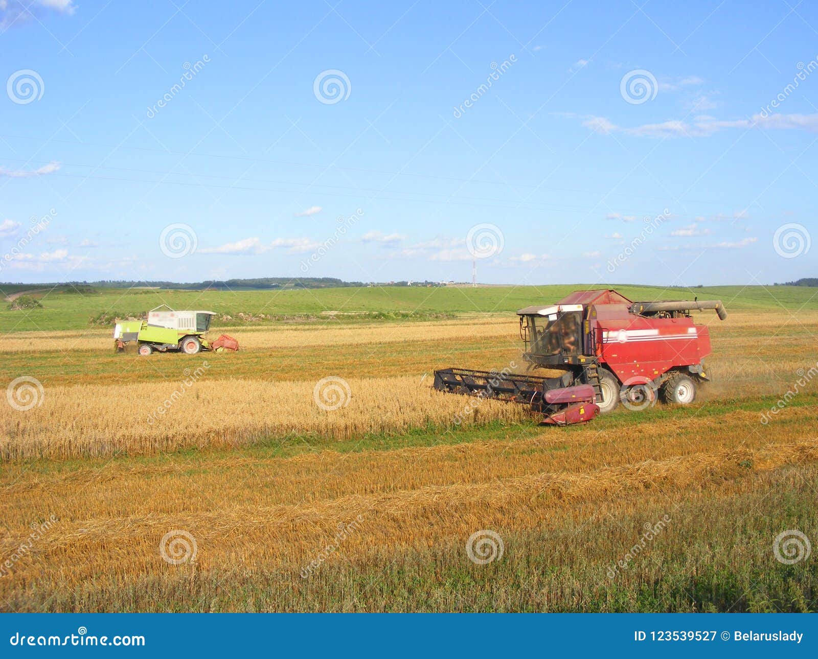 Combines Harvester Works at Field, Belarus Stock Image Image of