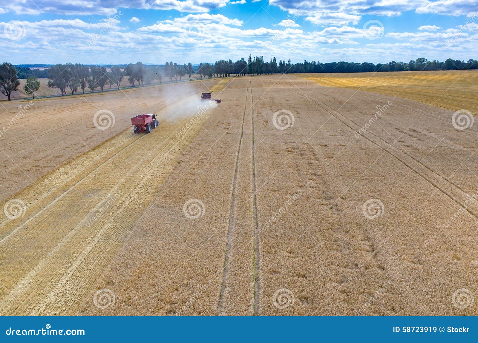 Combines and Tractors Working on the Wheat Field Stock Image Image of