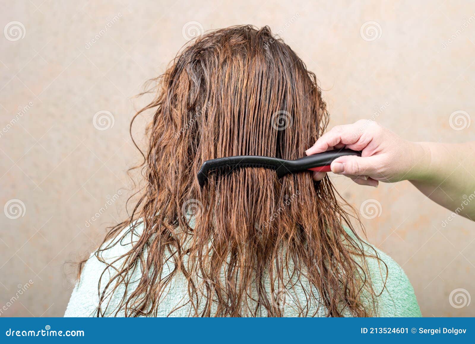 Combing Female Damp Hair with a Dark Comb Stock Image - Image of cosmetics,  accessory: 213524601