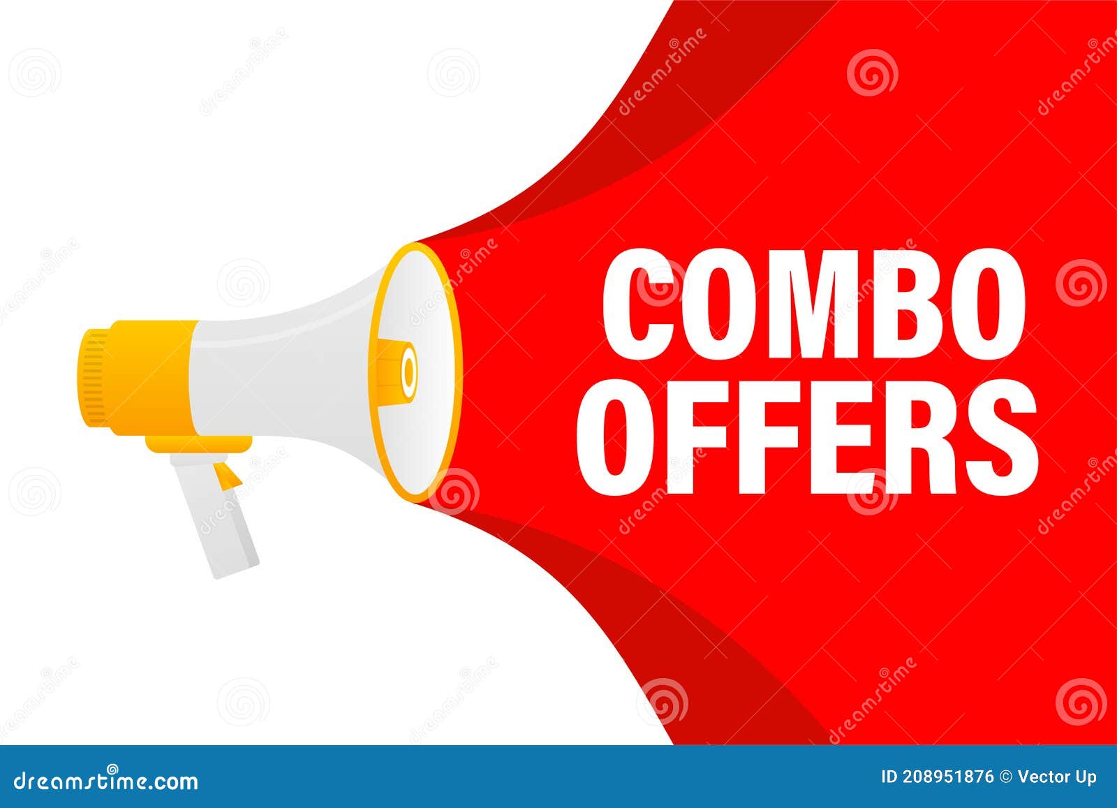 Combo Offers Megaphone Red Banner in 3D Style on White Background